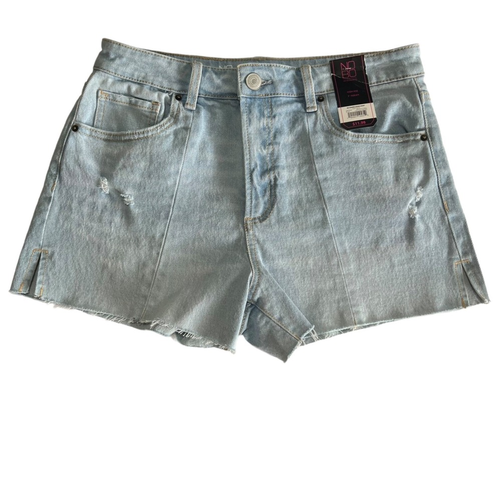 No Boundaries Women's High Rise Denim Shorts Size 9 Light Wash Distressed